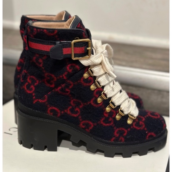 Gucci Covered Wool GG Combat Boots - Picture 4 of 6